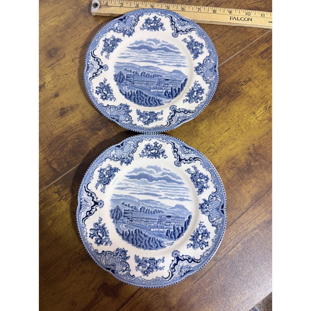 Johnson Bros Bread Butter Plates Set 2 Blue White Earthenware Old Britain Castle